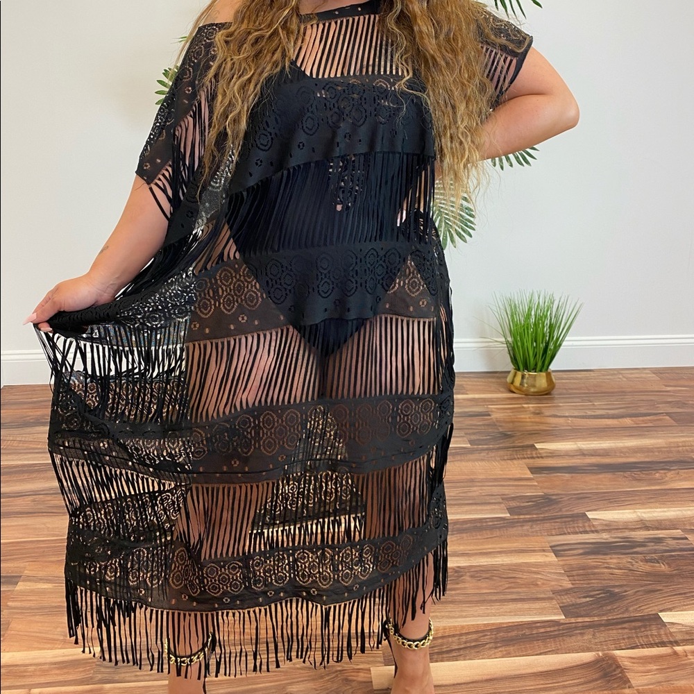 ‼️ Black Net Crochet Swim Wear Beach Pool Cover Up - Picture 3 of 7